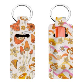 FREEBLOSS 2PCS Lipstick Balm Holder for Women, Cute Chapstick Holder Keychain Orange Mushrooms Lip Balm Keychain 1.5'' x 3.8''