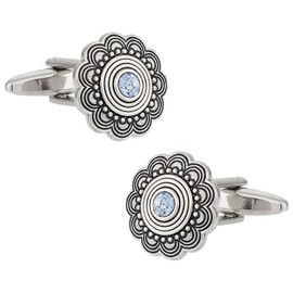 Cuff-Daddy Gemelos de plata estilo Art Deco con cristal azul con caja de regalo de presentación, gemelos unisex clásicos en tono plateado para ocasiones formales, esmoquin negocios con caja de viaje