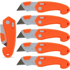 VIP Home Essentials Lightweight Strong ABS Plastic Folding Utility Box Cutter (6 Pack) (Bright Orange)