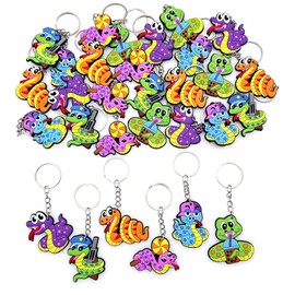 JZK 30x Cartoon snake keyring keychain for kids birthday party favours, kids goody bags, kindergarten classroom prizes, lucky dip prizes for kids boys, party bags fillers