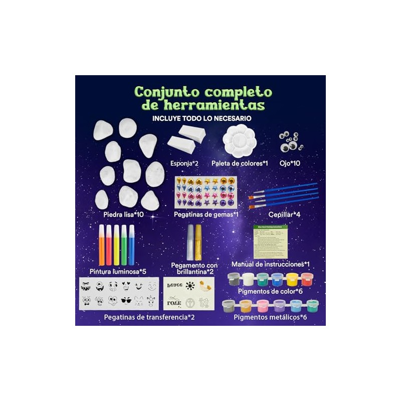 Kit Pintura Rocas Que Brillan Oscuridad Materiales Arte