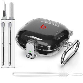 【with Safety Lock】 for Beats Fit Pro Case Cover,Cleaner Kit for Beats Fit Pro,Accessories with Anti-Lost Keychain/Silicone Wrist Strap(Clear)