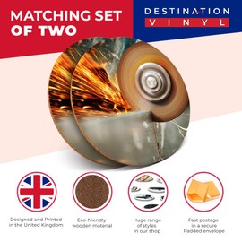 Destination Vinyl ltd 2 x MDF Glossy Top Coasters Round - Angle Grinder Workshop Engineer 12195