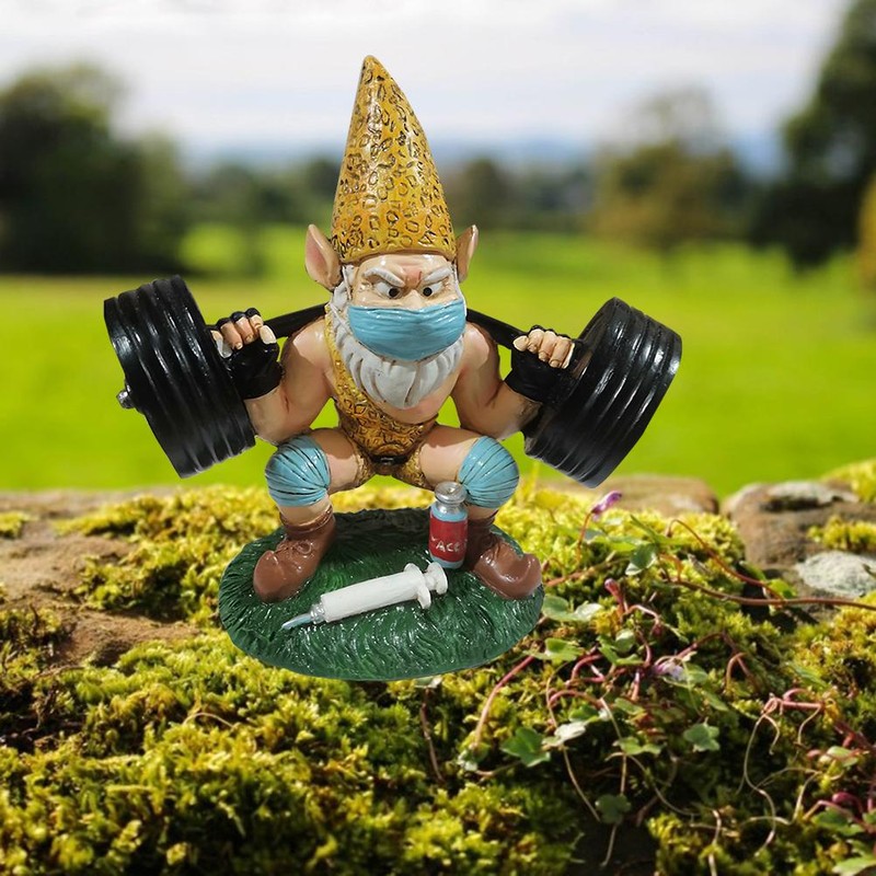 Garden Gnome Statue White Beard Weightlifting Dwarf Garden Ornaments Resin