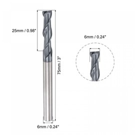 sourcing map Square Nose End Mill, 6mm Tip Dia Solid Carbide AlTiN Coated CNC Router Bits 2 Flute Spiral Milling Cutter HRC45 with 6mm Shank 75mm (3-inch) Length