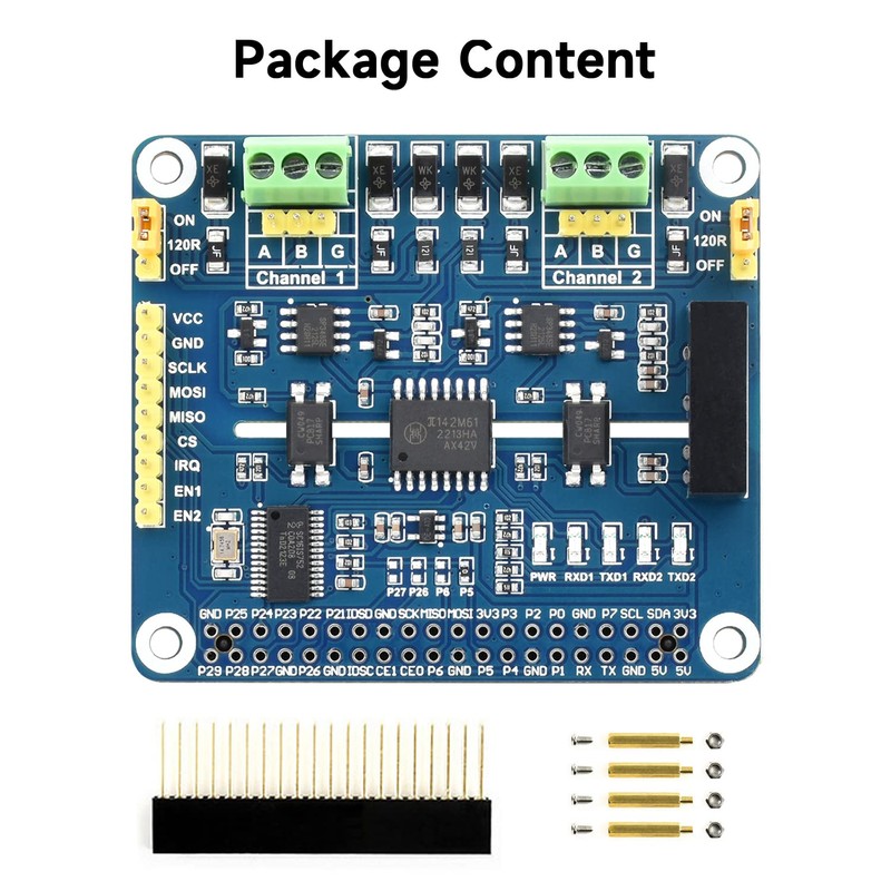 Waveshare 2-Channel Isolated RS485 Expansion HAT, Compatible with Raspberry Pi