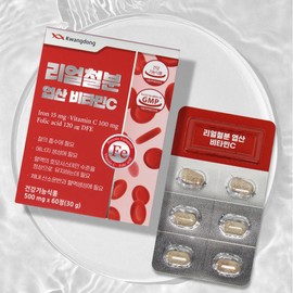 Guangdong Life Health Real iron, folic acid, vitamin C, 500mg x 60 tablets, triple functionality / 리얼 철분 엽산 비타민C 500mg x 60정 3중 복합기능성