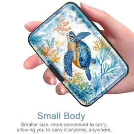Credit Card Holder RFID Aluminum Wallet Card Case Mini Business Cards Holder Metal ID Case for Men Women, Turtle