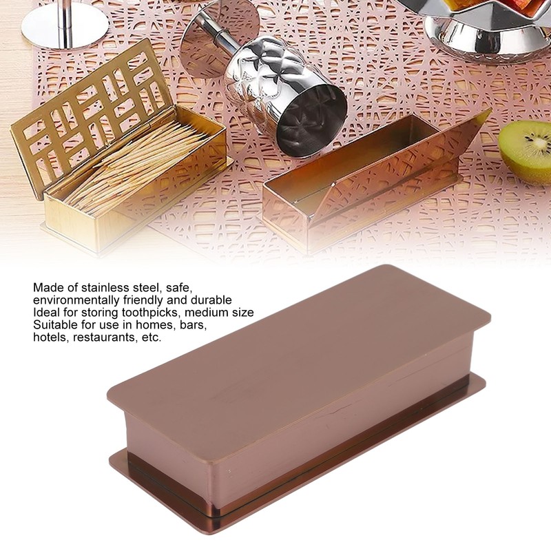 Toothpick Holder Stainless Steel Rectangular Toothpick Holder with Lid for