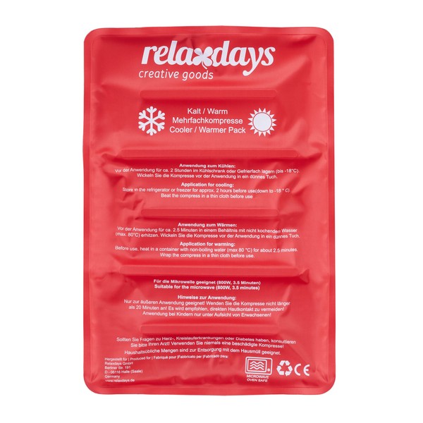 Relaxdays Cooling Pad, Cold Warm Compress, 25 x 36 cm, Cool Pack Gel, First Aid, Reusable Gel Cooling Compress, Red