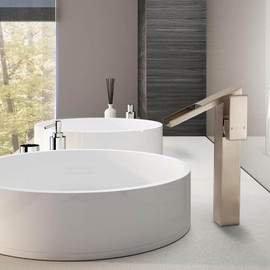 Brushed Nickel Waterfall Vessel Sink Faucet, AUU Modern Single Handle Bathroom Sink Faucet Tall Bowl Basin Faucet Single Hole with Pop up Drain Assembly Supply Line