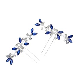 THJOPOKEEL 2 Pcs Crystal Bridal Hair Pins Sparkle White Blue Rhinestone Wedding Hair Piece U Shape Rhinestone Flower Hair Accessories for Women & Girls Wedding Hairstyle