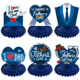 Happy Father’s Day Party Decorations Best Dad Ever Honeycomb Centerpieces Father’s Birthday Table Centerpieces Sign Table Topper for Home Decor - Set of 6 Counts