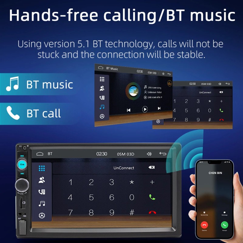 Virego Single 1Din 7" Touch Screen Stereo Bluetooth Radio Car