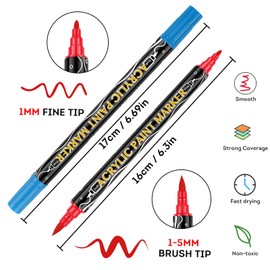 48 Colors Acrylic Paint Pens,Dual Tip Acrylic Paint Pens Paint Markers,Includes 12 Metallic Brush Tip Fine Tip Acrylic Paint Markers For Rock Painting,Plastic,Canvas And Diy Crafts Art Supplies