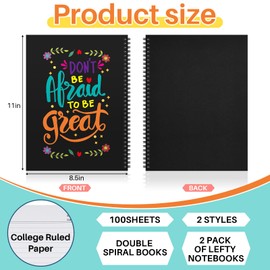 Jutom 2 Pads Jumbo Left Handed Notebook 11" x 8.5" Lefty Wire Bound Notebooks 200 Pages Inspirational Left Handed Journal Spiral for Lefties School Office(Vivid Color,Inspirational)