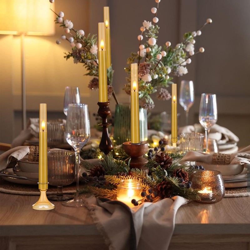 SEHNSY Gold Flameless LED Taper Candles with Remote and Timer,