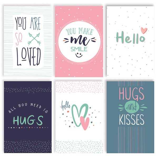 Better Office Products - 100 Pack of Thinking of You, Friendship, Love Greeting Cards with 6 Fun Cover Designs and Envelopes