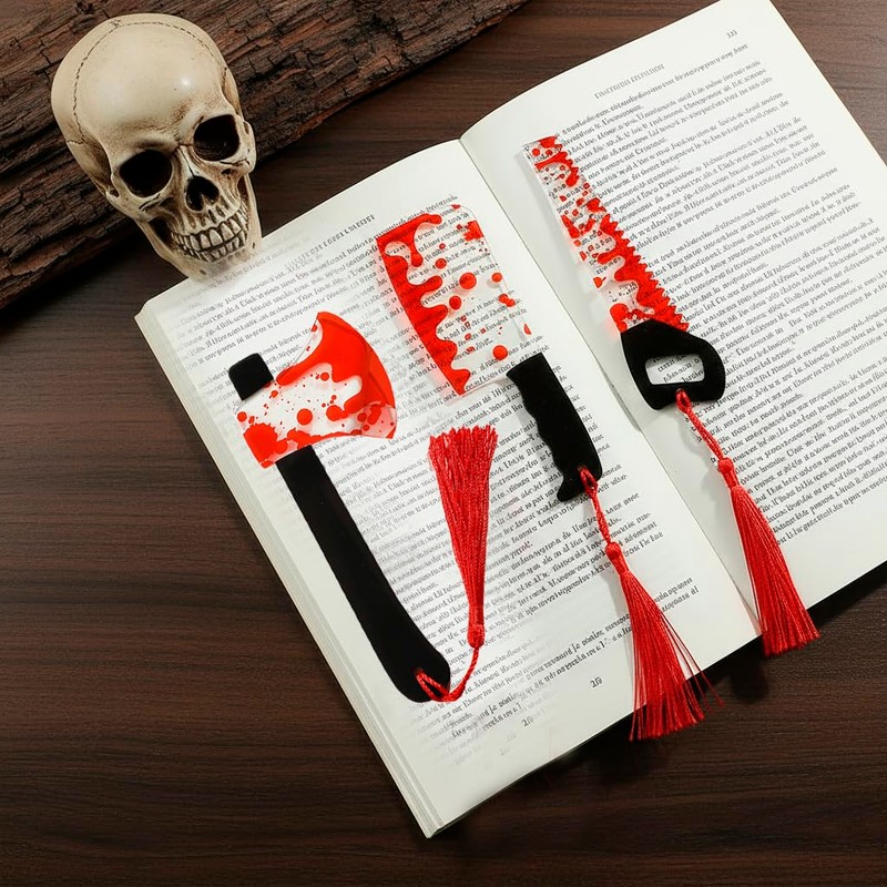 Horror Knife Acrylic Bookmark Set, Tassel Bookmarks for Halloween Fans