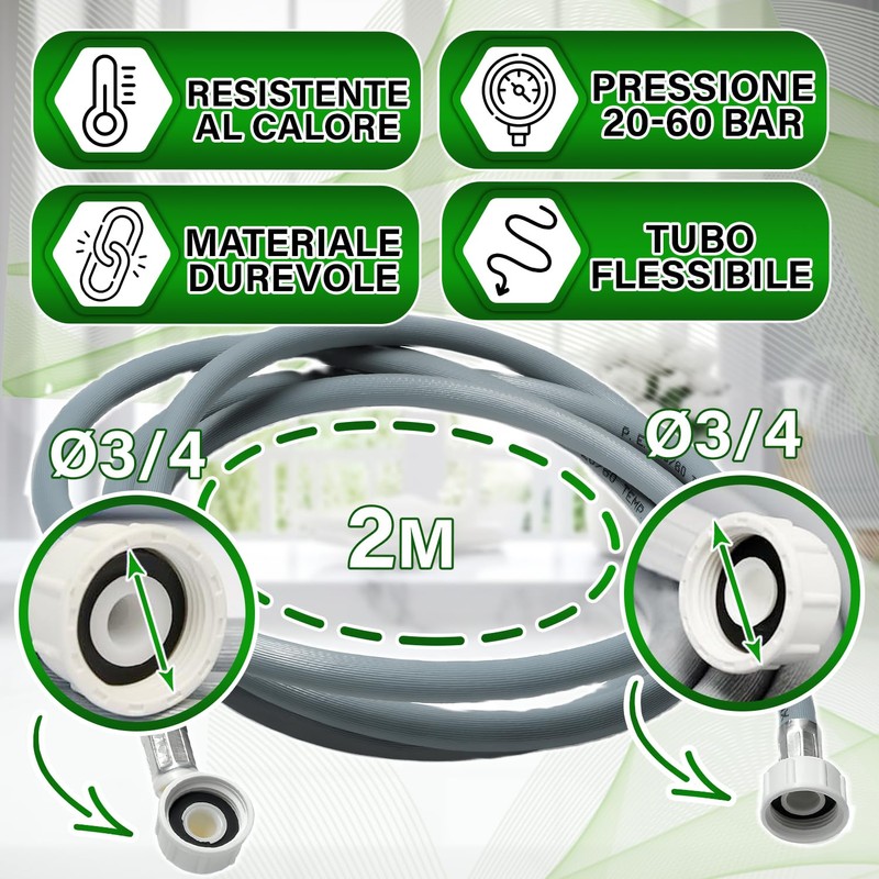 Inlet Hose Washing Machine and Dishwasher 2 m Safety Valve