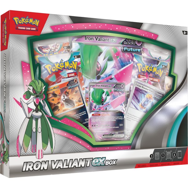 Pokémon TCG: Iron Valiant ex Box (1 Foil Promo Card, 1 Oversize Foil Card & 4 Booster Packs)