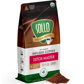 Sollo Detox Ground Infused Coffee for a Healthy Body Support, Medium Roast, Herbal with Garcinia, Ginseng Root, Goji, Cleanse & Digestive Health, 12 oz