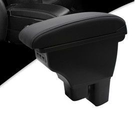 Tocsho Car Armrest Box for Honda Fit Jazz Hatchback 2009-2013 Accessories Storage Center Console Double Layer with 3 USB Ports Armrest Organizer Box Black Stitching