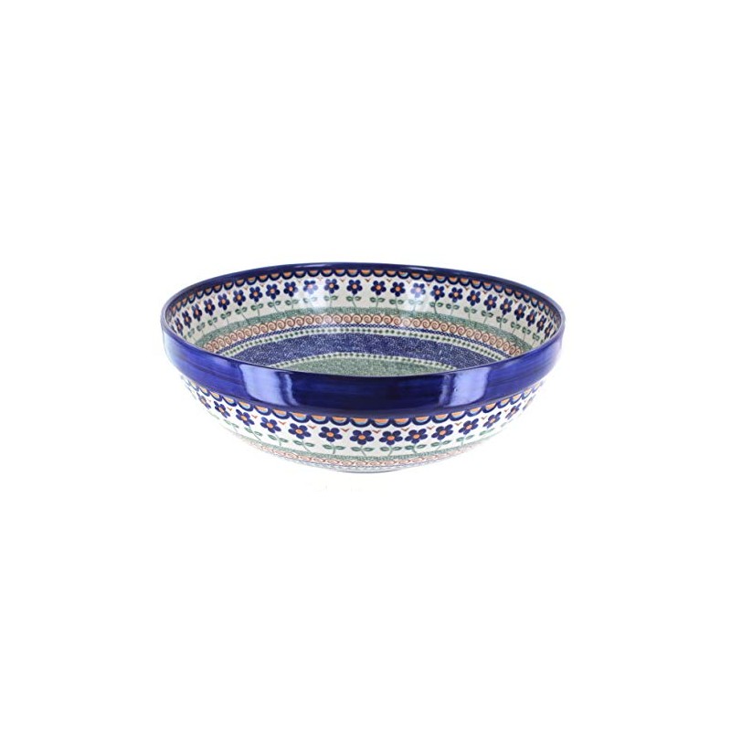 Blue Rose Polish Pottery Aztec Flower Large Serving Bowl