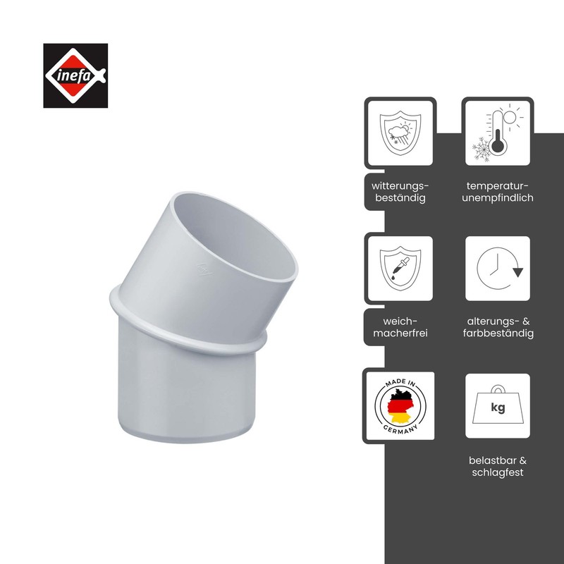 INEFA Rain Pipe Elbow 30 Degrees for Downpipe, PVC DN100