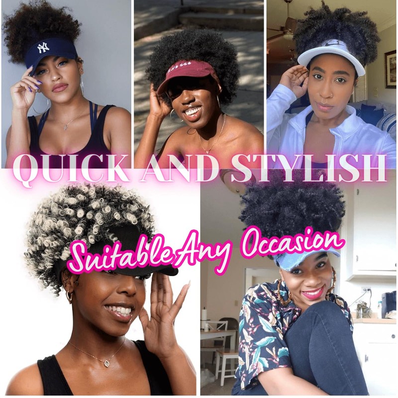 Hat Wig with Afro Kinky Hair Attached - Synthetic Hair