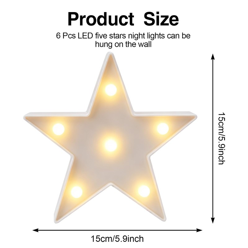 6 Pcs LED Star Lights,Star Shaped Night lamp,Hangable (White)