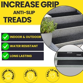 10-Pack Non Slip Stair Treads for Wooden Stairs (24in x 6in) - Black High Traction Non Skid Grip Tape, Heavy Duty Anti Slip Tape for Indoor/Outdoor Use, Premium Quality Staircase Step Treads