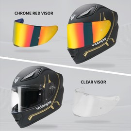 Full Face Motorcycle Helmet for Unisex-Adults DOT Approved WS-609 Motorbike Street Bike Racing Helmets with Visor and Anti-Fog Film(Matte Gold Lines,XXL)