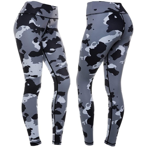 CompressionZ High Waisted Women's Leggings - Compression Pants for Yoga Running Gym & Everyday Fitness (Camo, Small)
