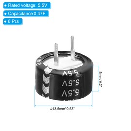 PATIKIL 6 Pcs 5.5V Super Capacitors, 0.47F C-Shaped Button Capacitor High Energy Low Resistance High Consistency for AC Motor Power Display Screen, Black