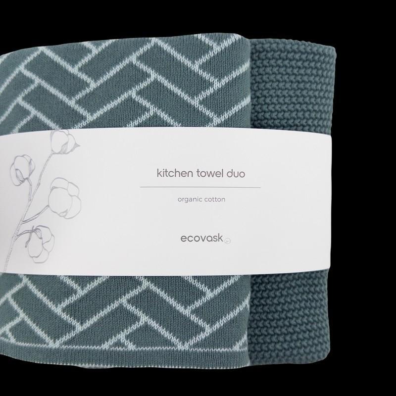 Ecovask Kitchen Towel Duo Organic Cotton, Check Navy Denim