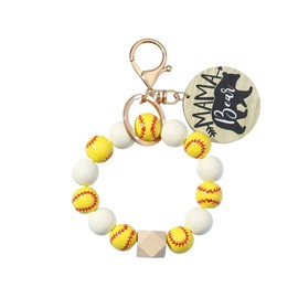 WJR Baseball Softball Bracelet Keychain Wooden Bead Tassel Wristlet Key Ring Sports Lover Athletes Jewerly Gift-softball mama bear