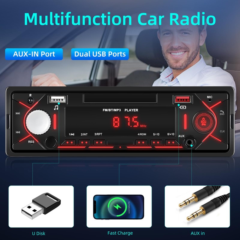 NHOPEEW 1 DIN Car Radio with Bluetooth - 1 DIN