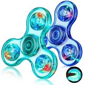 Gigilli Fidget Spinner Pack of 2, Party Favours LED Light Fidget Spinner Toy for Children, Stress Relief, Anti-Anxiety Sensory Toy, Dark Blue & Light Blue