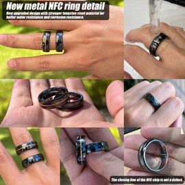 Tungsten Ring Digital Business Card - Waterproof NFC Ring - Social Media Sharing & Instant Contact - Tap to Share NFC - iOS and Android(Blue-#10)