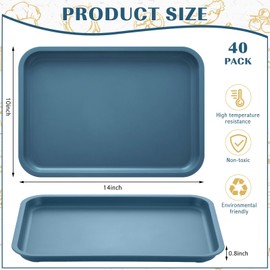 Maxdot 40 Pcs Fast Food Serving Tray 10" x 14" Plastic Rectangular Cafe Standard Cafeteria Trays Bulk Serving Platter Food Service Products for Restaurant Grill School Lunch Kitchen (Colored)