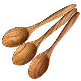 3 PCS Olive Wood Spoon, 7 Inch Wooden Spoons for Eating, Small Pointed Wooden Soup Spoons Set for Mixing Stirring, Handmade Wooden Tablespoon Dining Spoons for Coffee,Honey,Tea,Rice,Cereal,Dessert