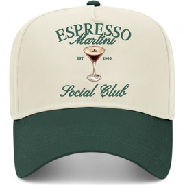 Espresso Martini Social Club Vintage Trucker Hat | Premium Snapback Baseball Hat for Men & Women (US, Alpha, One Size, Green/Natural)