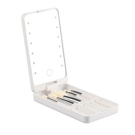 LED Lighted Makeup Cosmetic Mirror with Makeup Brushes Travel Folding Makeup Mirror Box Portable Compact Mirror