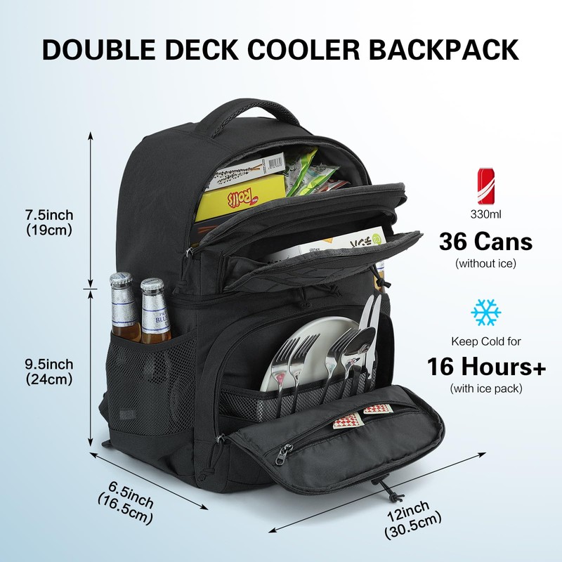 TONRUYN Tactical Cooler Backpack 36 Cans Double Deck Insulated Backpack
