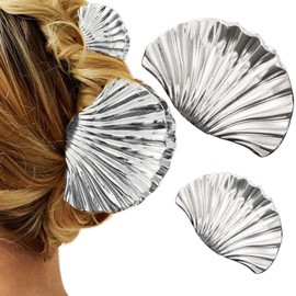 BARTOSI Big Seashell Hair Clips Gold Shell Hair Claw Clips Hair Accessories for Women and Girls （Pack of 2) (Silver, One Size)