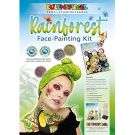 Eulenspiegel Rainforest Face 212097 Make-Up Palette, 12 Professional Aqua Colours, 3 Glitter, 2 Sponges, 1 Beard Stubble Sponge, 2 Brushes, 1 Make-up Guide