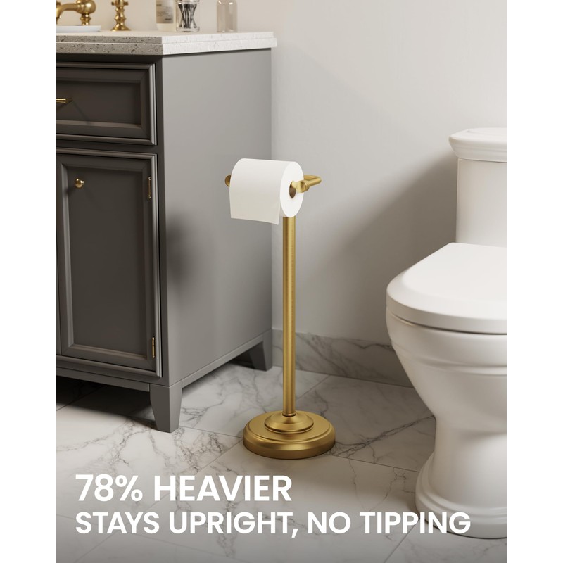 Brushed Gold Toilet Paper Holder Stand Freestanding, Weighted Base, 22