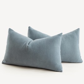 Mandioo Pack of 2 Chenille Cushion Covers Soft Comfortable Durable Throw Pillow Cases for Home Decor Sofa Couch Living Room Bedroom 12 x 20 Inch 30x50 cm Blue