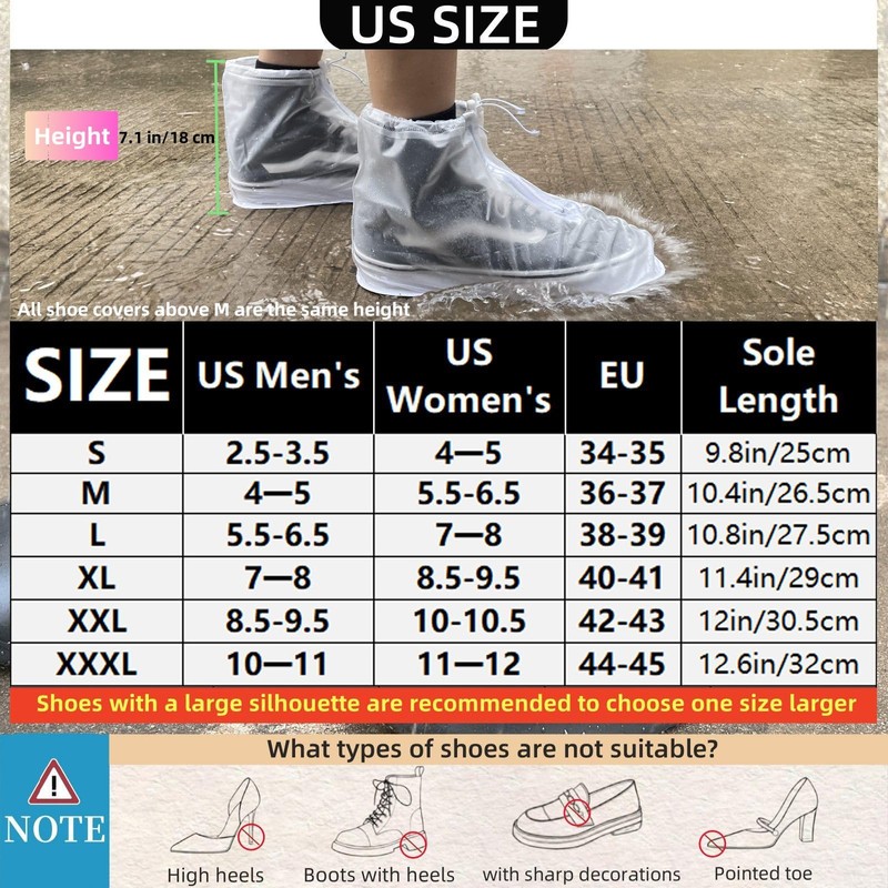 LSDWL Waterproof Shoe Covers,PVC Non-slip Overshoes with Zipper,Reusable Galoshes for